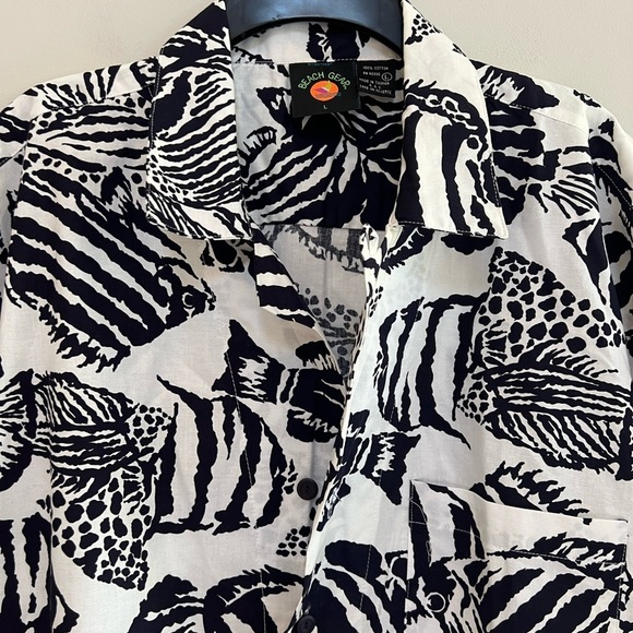 Beach Gear Vintage Cotton Short Sleeve Button Down Fish Shirt RARE, L - Picture 3 of 8